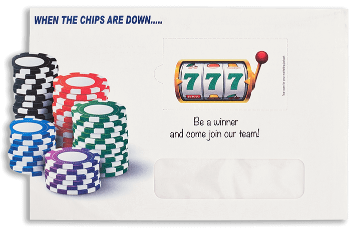 Trailing edge envelope with casino chips